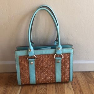 Leather and Woven Straw Michael Kors Handbag